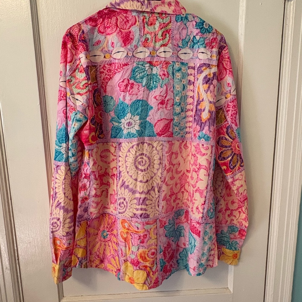 Boho Patchwork Button-Up Tunic Top in Pink & Purp… - image 5